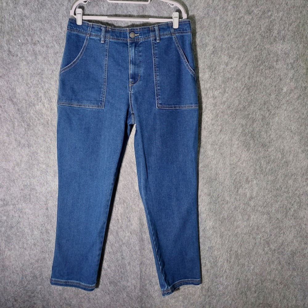 Knox Rose Jeans L Blue Straight Utility Carpenter Pocket‎ Elastic Waist Relaxed